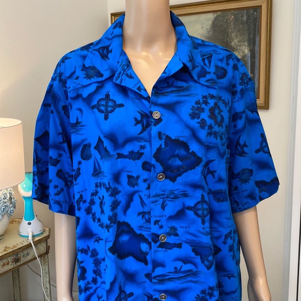 Fabulous Vintage Hawaiian Shirt in Beautiful  Blue, 100% Cotton, Made In Hawaii